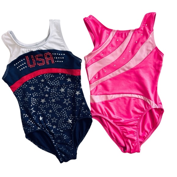 DANSKIN Freestyle Kids Leotard Silver Stars White Navy Bedazzled Sz 4/5 - Picture 6 of 7